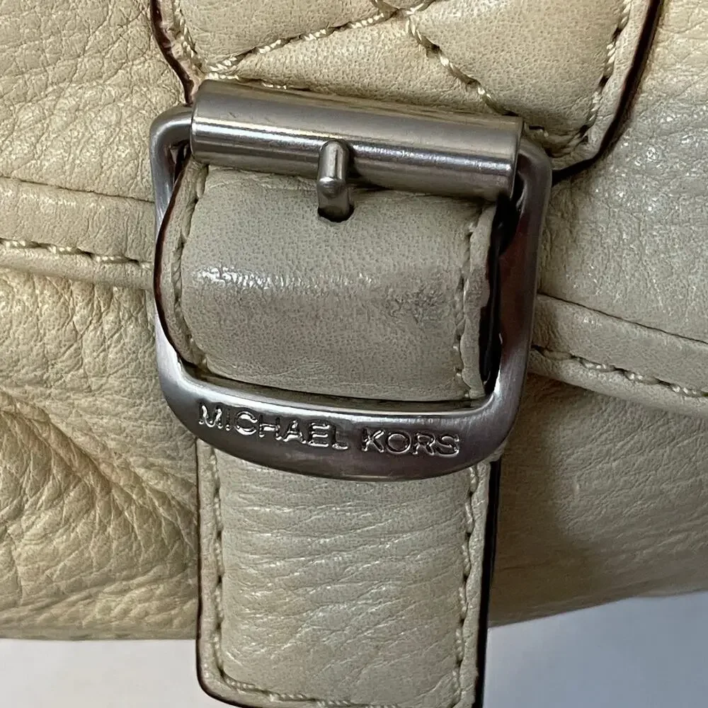 Michael Kors Cream Leather Ranger Hobo Bag Womens Pebbled Slouchy Handbag Purse